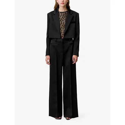 Claudie Pierlot Womens Black Tailored Wide-leg Satin Trousers In Black
