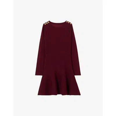 Claudie Pierlot Womens Burgundy Skater Round-neck Knitted Mini Dress In Burgundy