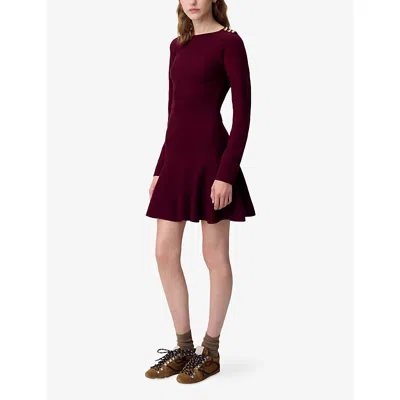 Claudie Pierlot Womens Burgundy Skater Round-neck Knitted Mini Dress In Burgundy