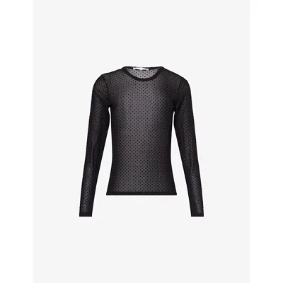 Frame Womens Black The Mesh Polka Dot Top Xs In Black