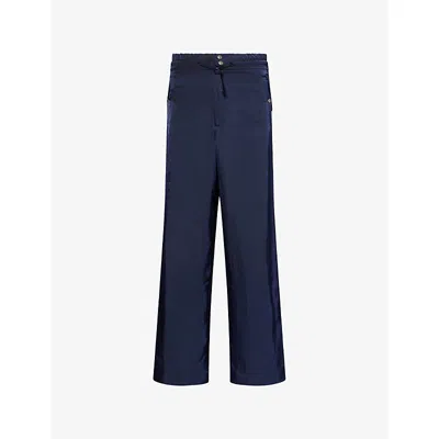 Dries Van Noten Mens Navy Drawstring Wide-leg Woven Trousers Xl In Blue