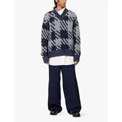 Dries Van Noten Mens Navy Drawstring Wide-leg Woven Trousers Xl In Blue