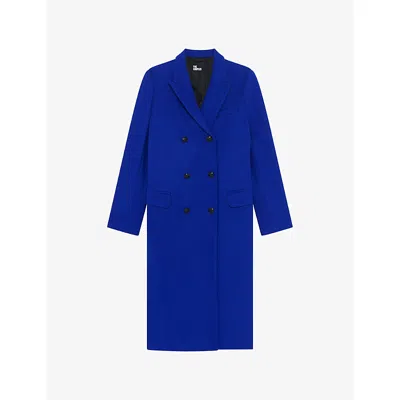 The Kooples Womens Royal Blue Notched-lapel Double-breasted Wool-blend Coat In Blue