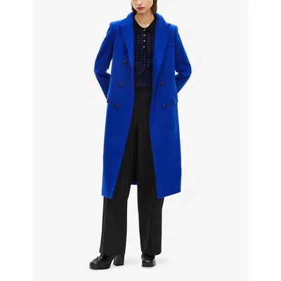 The Kooples Womens Royal Blue Notched-lapel Double-breasted Wool-blend Coat In Blue