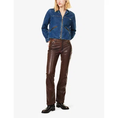 Mother Womens Just A Scratch The Insider Sneak Bootcut Faux-leather Trousers In Brown