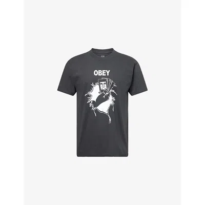 Obey Mens Vintage Black Nothing Can Save You Short-sleeves Cotton-jersey T-shirt In Black