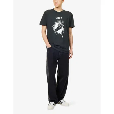 Obey Mens Vintage Black Nothing Can Save You Short-sleeves Cotton-jersey T-shirt In Black