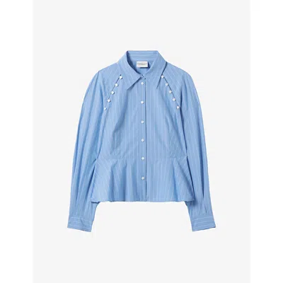 Claudie Pierlot Womens Dual-color Striped Long-sleeve Cotton Shirt In Blue