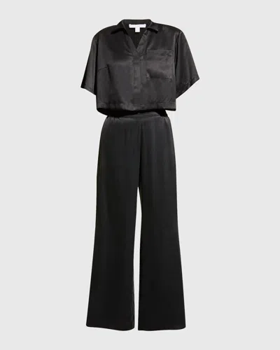 Lunya Washable Silk High Rise Pant Set In Immersed Black