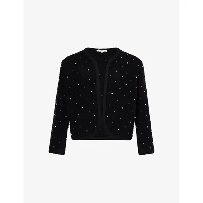 Frame Womens Black The Embellished Wool-blend Knitted Jacket In Black