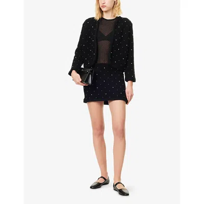 Frame Womens Black The Embellished Wool-blend Knitted Jacket In Black