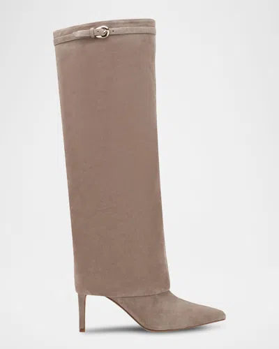 Marc Fisher Ltd Naples Suede Foldover Knee-high Boots In Neutral