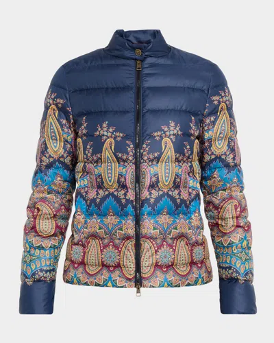 Etro Midnight Dream Paisley-print Puffer Jacket In Blue