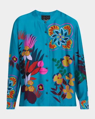 Johnny Was Jacqueline Floral-print Shirt In Blue