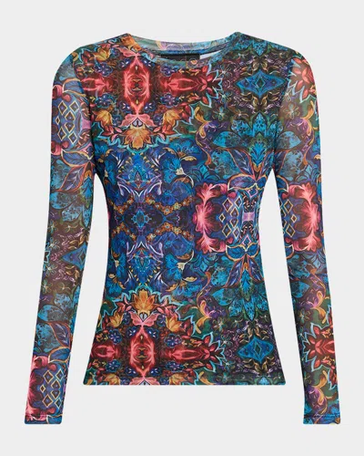Johnny Was Natalie Kaleidoscope-print Mesh Tee In Multi