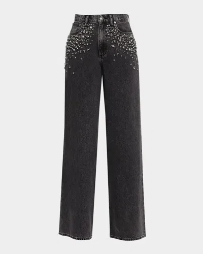 Rag & Bone Featherweight Sofie Embellished High Waist Wide Leg Jeans In Black