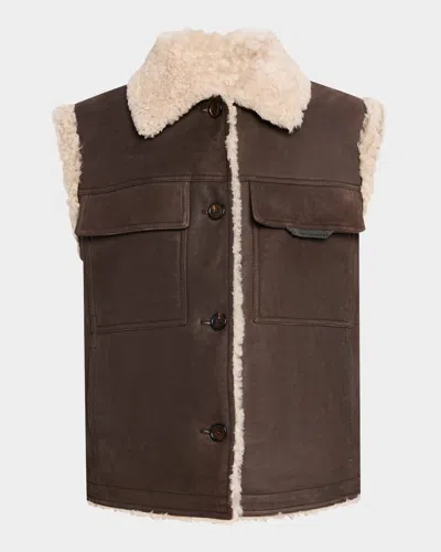 Brunello Cucinelli Sleeveless Shearling Outerwear In Brown