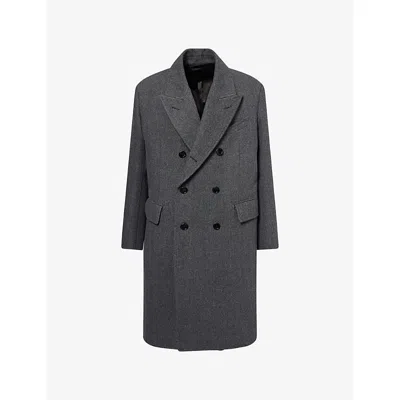 Tom Ford Mens Dark Grey Black Herringbone Double-breasted Wool Coat In Gray