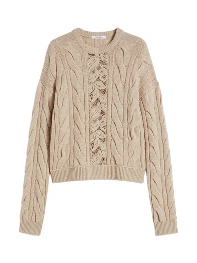 Max Mara Wool And Cashmere Jumper With Lace In Brown
