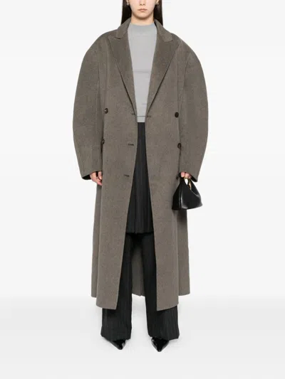 Jacquemus Long Double-breasted Coat Belted Waist In Gray