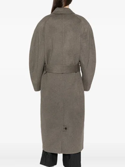 Jacquemus Long Double-breasted Coat Belted Waist In Gray