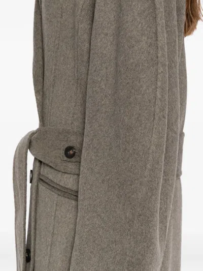 Jacquemus Long Double-breasted Coat Belted Waist In Gray