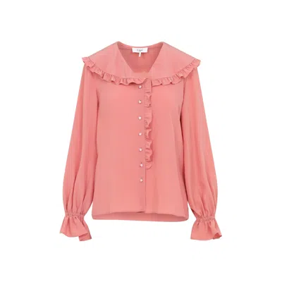Chloé Bertha-collar Ruffle Button-down Silk Blouse In Pink