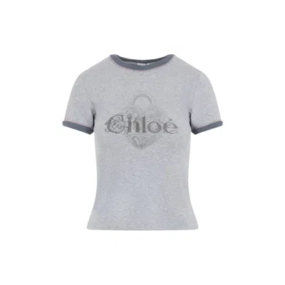 Chloé Baby Fit T-shirt With Logo In Cotton Jersey In Gray