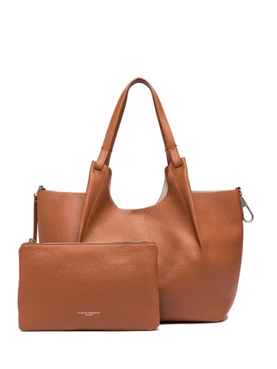 Gianni Chiarini Dua Double Handle Bag In Caramel Double Leather In Brown