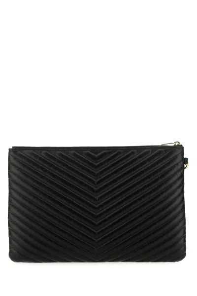 Saint Laurent Monogram Ysl Large Chevron Quilted Flat Wristlet Pouch Bag In Black
