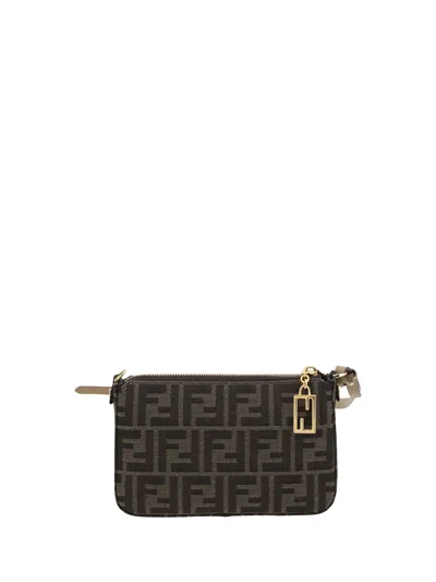 Fendi Women Brown Handbags With Chain Strap And Ff All-over Motif In Fabric Woman In Brown