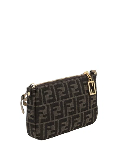 Fendi Women Brown Handbags With Chain Strap And Ff All-over Motif In Fabric Woman In Brown