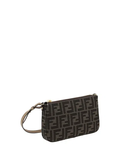 Fendi Women Brown Handbags With Chain Strap And Ff All-over Motif In Fabric Woman In Brown