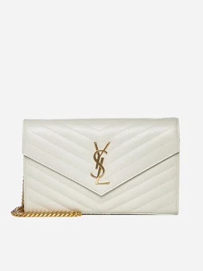 Saint Laurent Monogram Matelasse Leather Wallet On Chain In White