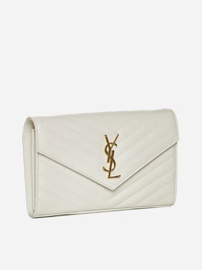 Saint Laurent Monogram Matelasse Leather Wallet On Chain In White