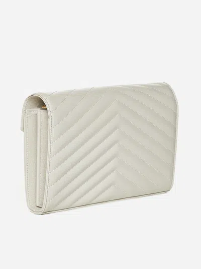 Saint Laurent Monogram Matelasse Leather Wallet On Chain In White