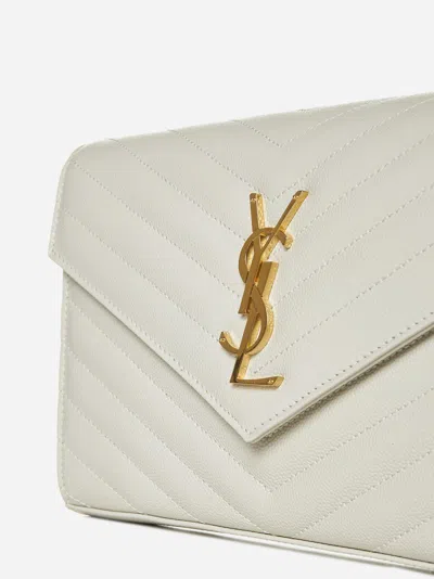 Saint Laurent Monogram Matelasse Leather Wallet On Chain In White