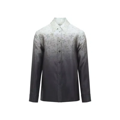 Jil Sander Floral Long Sleeve Shirt With Spread Collar In Gray