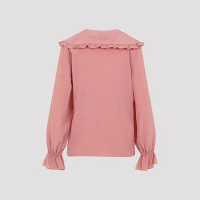 Chloé Bertha-collar Ruffle Button-down Silk Blouse In Pink