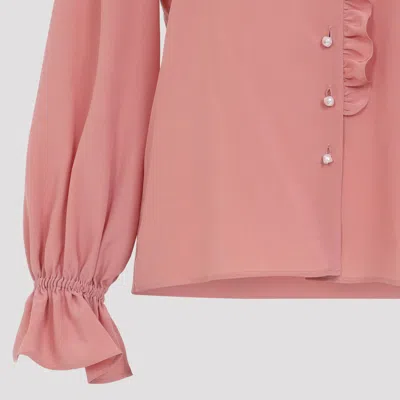 Chloé Bertha-collar Ruffle Button-down Silk Blouse In Pink