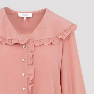 Chloé Bertha-collar Ruffle Button-down Silk Blouse In Pink