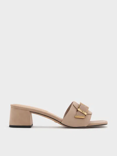 Charles & Keith - Whitney Suede & Leather Buckled Block-heel Mules In Brown