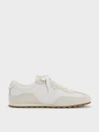 Charles & Keith - Nylon Contrast-panel Lace-up Sneakers In White