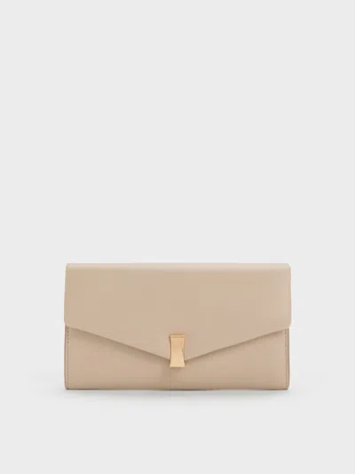 Charles & Keith - Lilibet Metallic-accent Chain-strap Long Wallet In Neutral