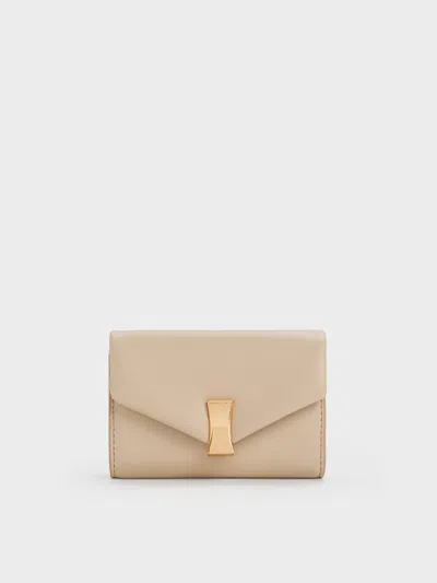 Charles & Keith - Lilibet Metallic-accent Chain-strap Wallet In Neutral