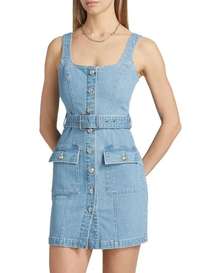 L'agence Midy Belted Sleeveless Denim Minidress In Blue