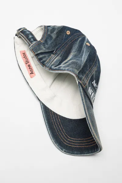 Acne Studios Logo-printed Washed-out Denim Cap In Blue