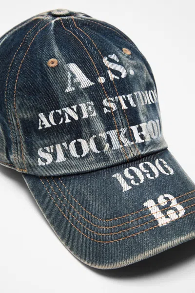 Acne Studios Logo-printed Washed-out Denim Cap In Blue