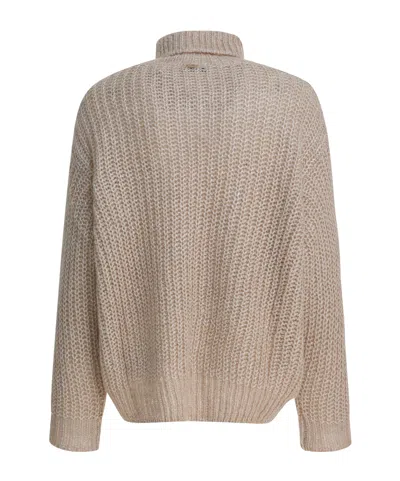 Herno Chunky Knit Turtleneck Sweater With Ribbed Cuffs And Hem In Brown