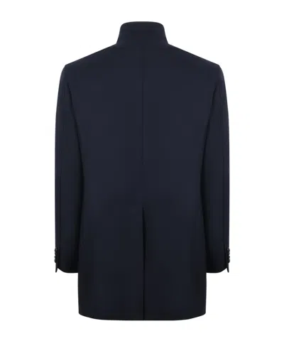 Tagliatore Stand Collar Coat In Blue